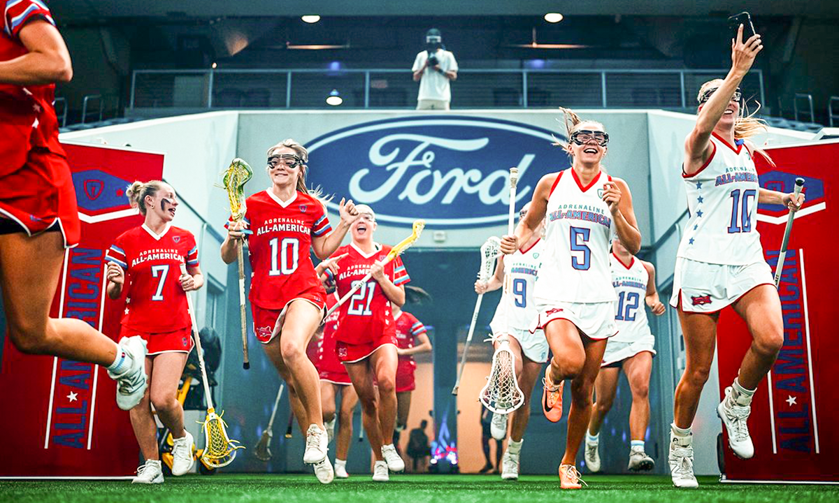 Players emerging from the tunnel before the Adrenaline All-American Game at The Star in Frisco, Texas