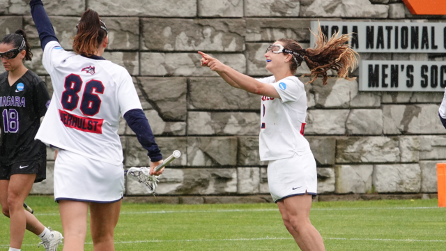 Stony Brook's Ellie Masera celebrates a goal.