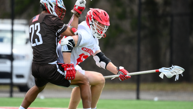 Cornell's CJ Kirst starts his dodges with his stick in his right (weak) hand so he can exit the move with his stick in his left (strong) hand.