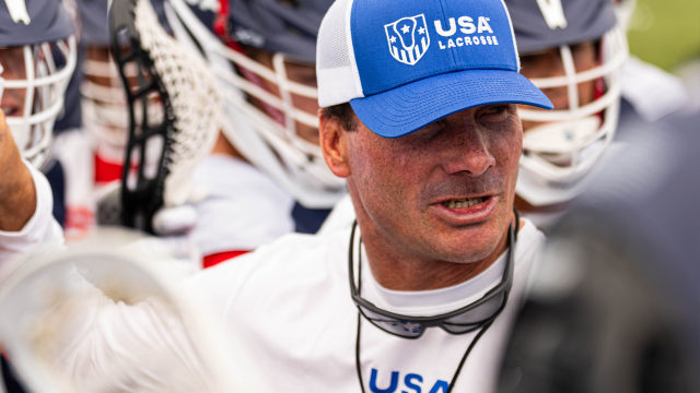 U.S. Men's U20 head coach Shawn Nadelen in a team huddle.