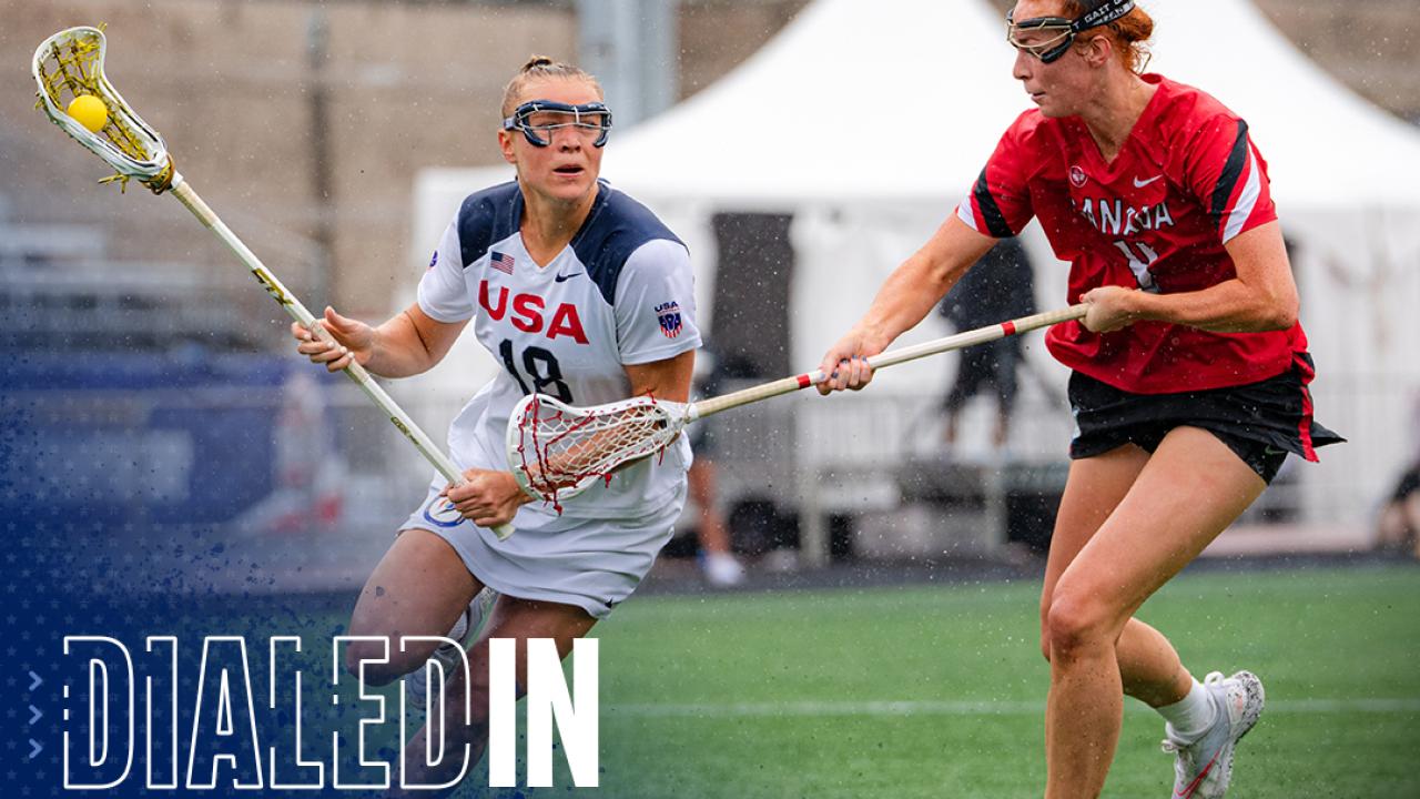 U.S. midfielder Dempsey Arsenault dodges past a Team Canada defender.