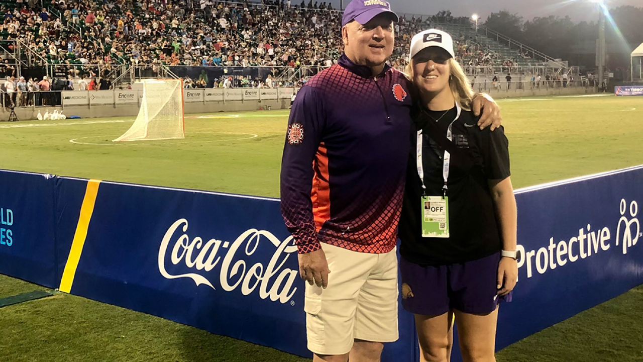 Liz Beville and her father, Steve Beville, at The World Games.