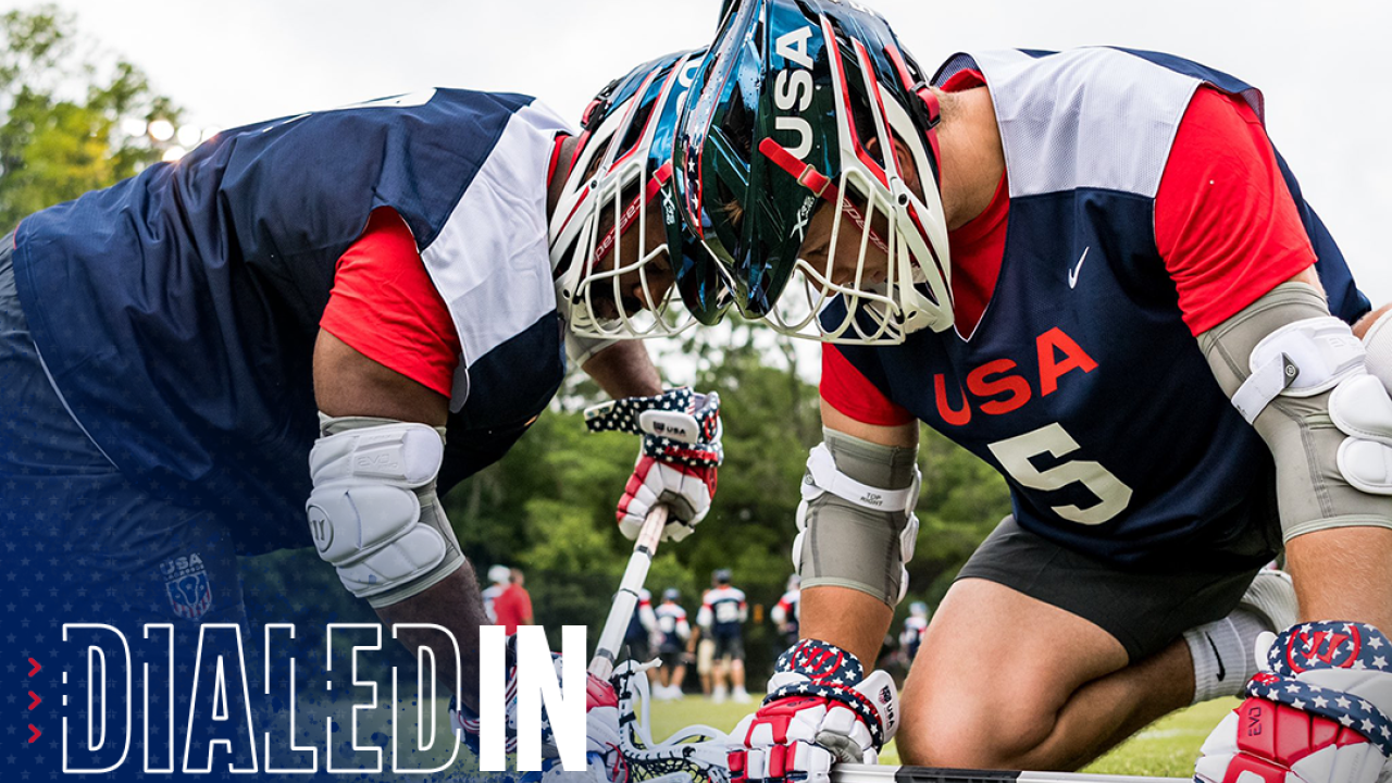 Trevor Baptiste and TD Ierlan practice faceoffs during the U.S. men's national team's training camp in Durham, N.C.