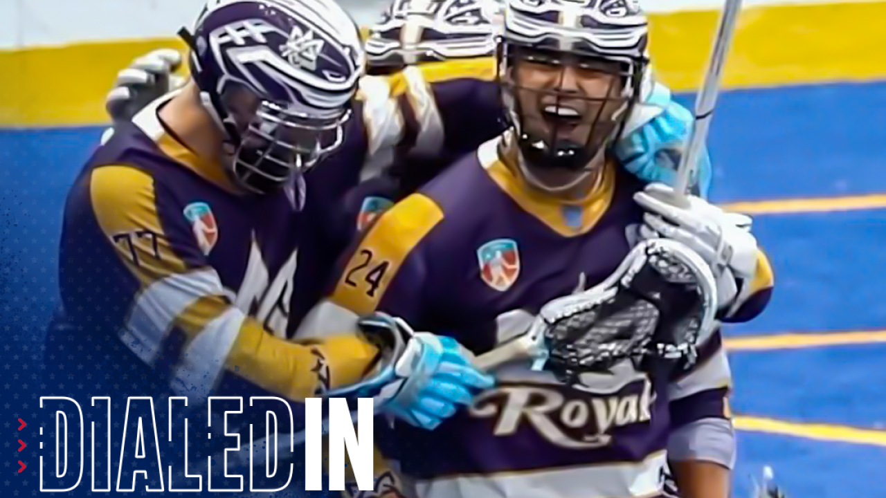 Teammates mob Marquez White after his goal to seal the San Diego Royals' 8-6 win over the Rochester Hawkeyes in the NCBS championship game.