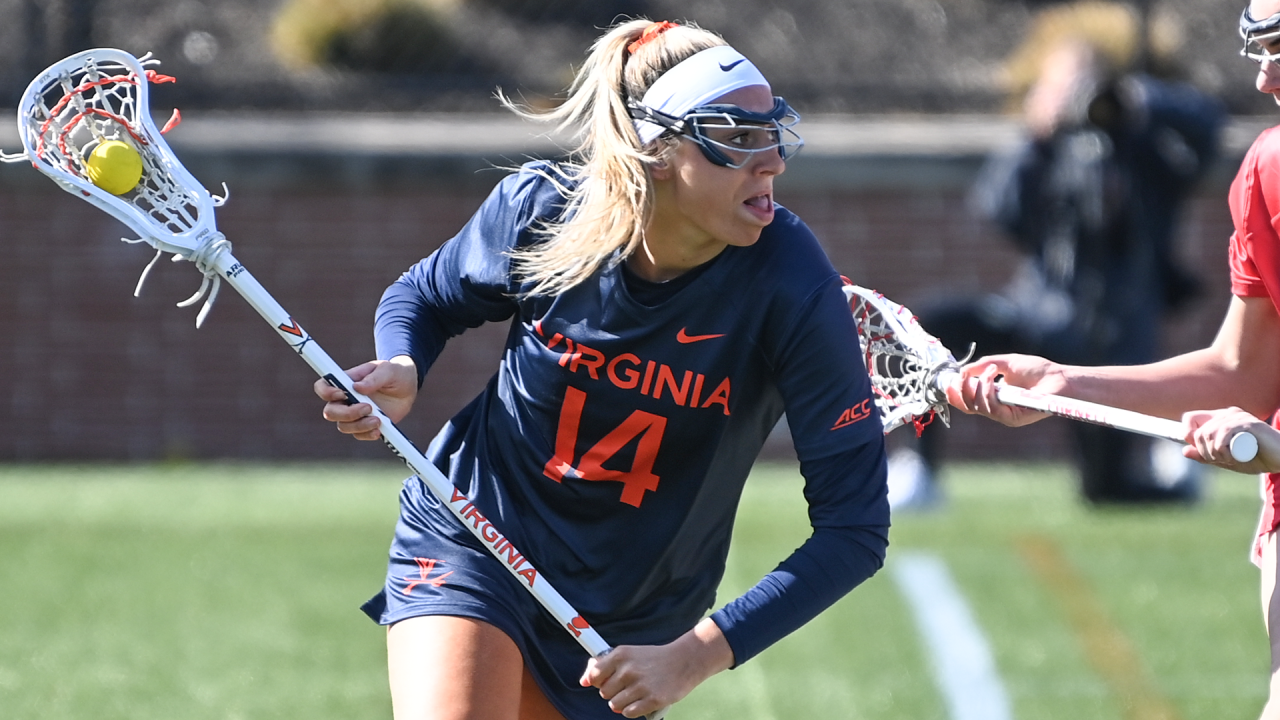 Virginia women's lacrosse player Morgan Schwab in a game earlier this season at Tierney Field