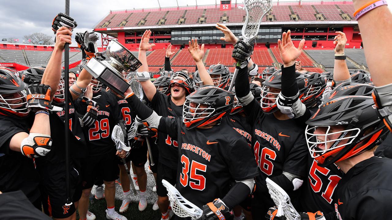 Princeton men's lacrosse celebrates winning the Tots Meistrell Cup