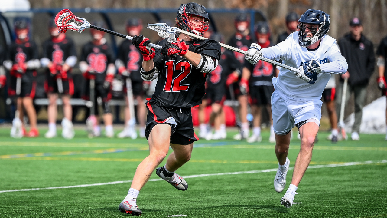 RPI men's lacrosse player Luke Murphy releases a shot in a game at Ithaca earlier this season.