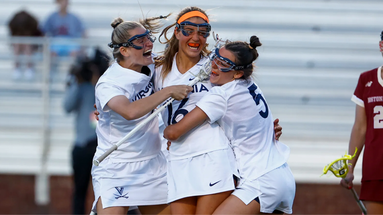 Virginia celebrates its win over Boston College.