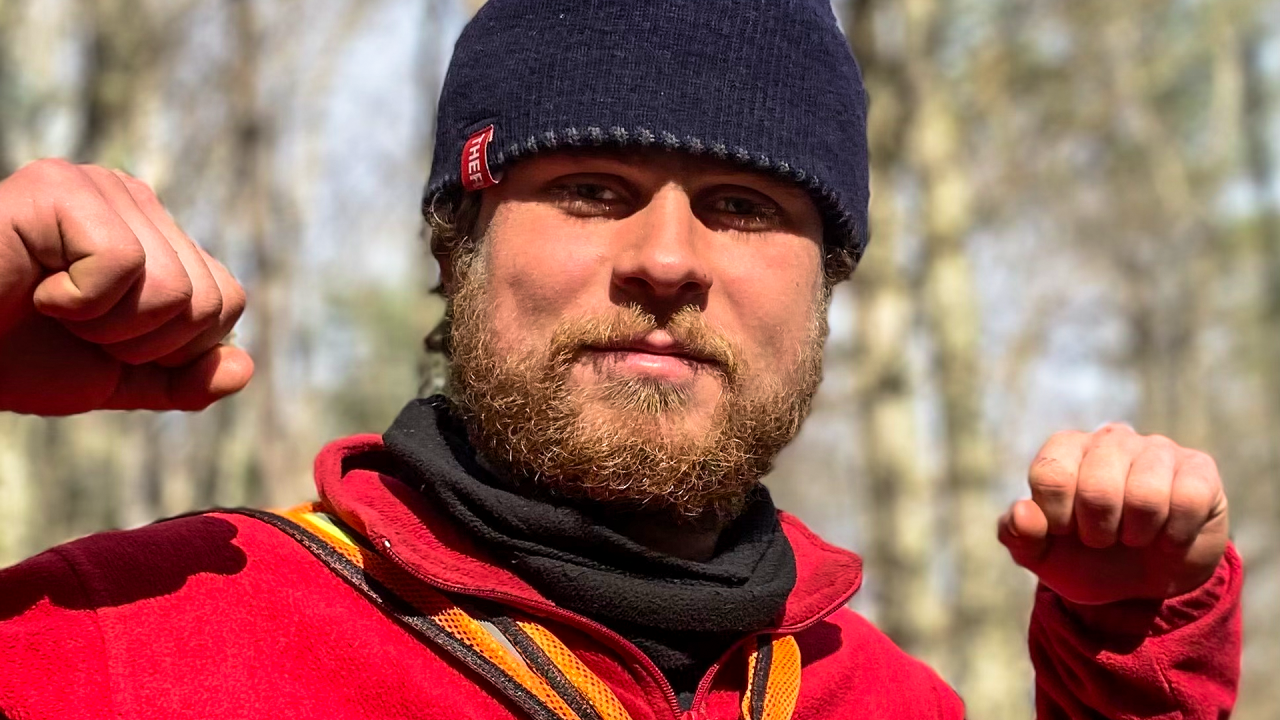 Virginia lacrosse player Ben Wayer during wilderness therapy in the Blue Ridge Mountains.