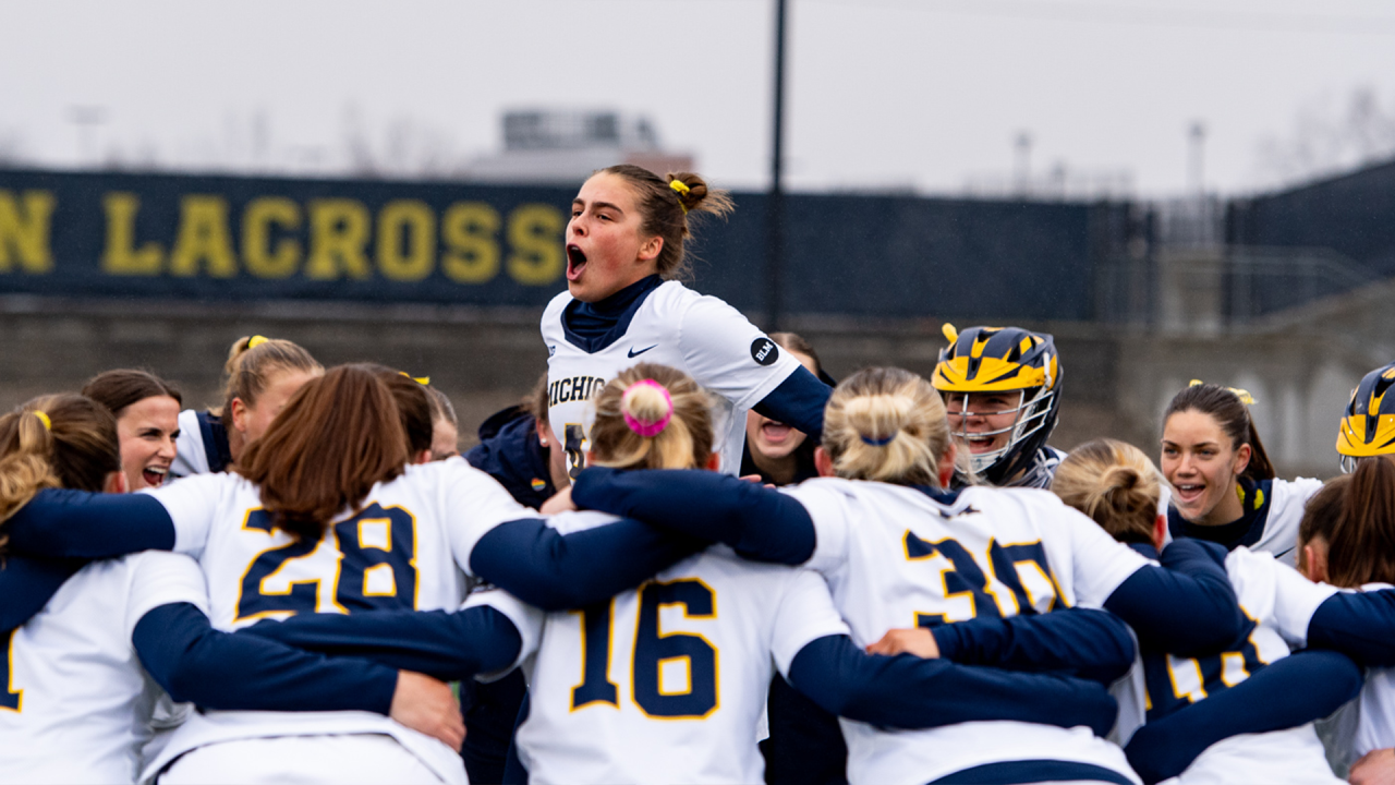 Michigan's pregame huddle.