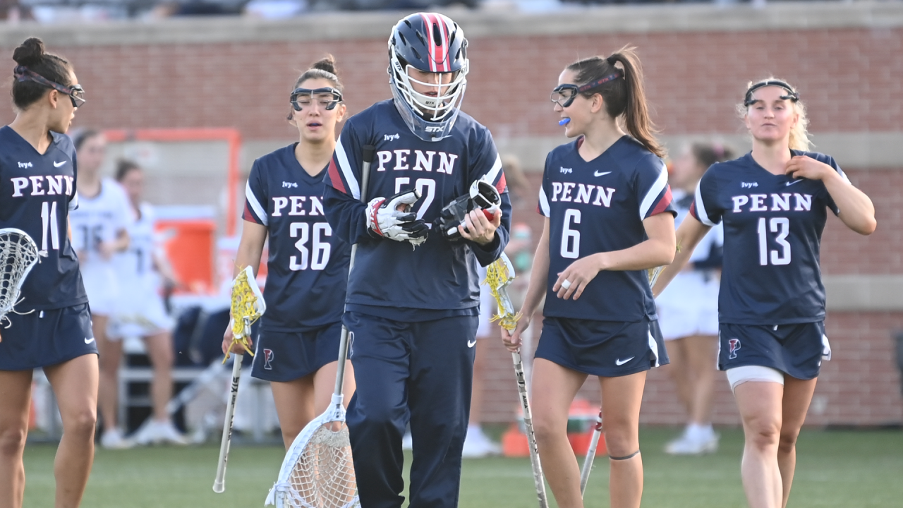 Izzy Rohr and her teammates on defense during a game at USA Lacrosse HQ in Sparks, Md.