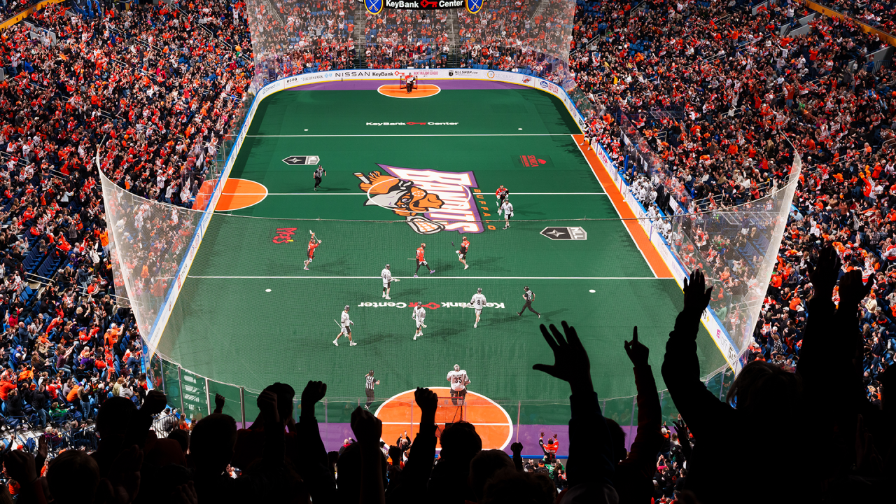 Buffalo Bandits fans cheer at jam-packed Key Bank Center.