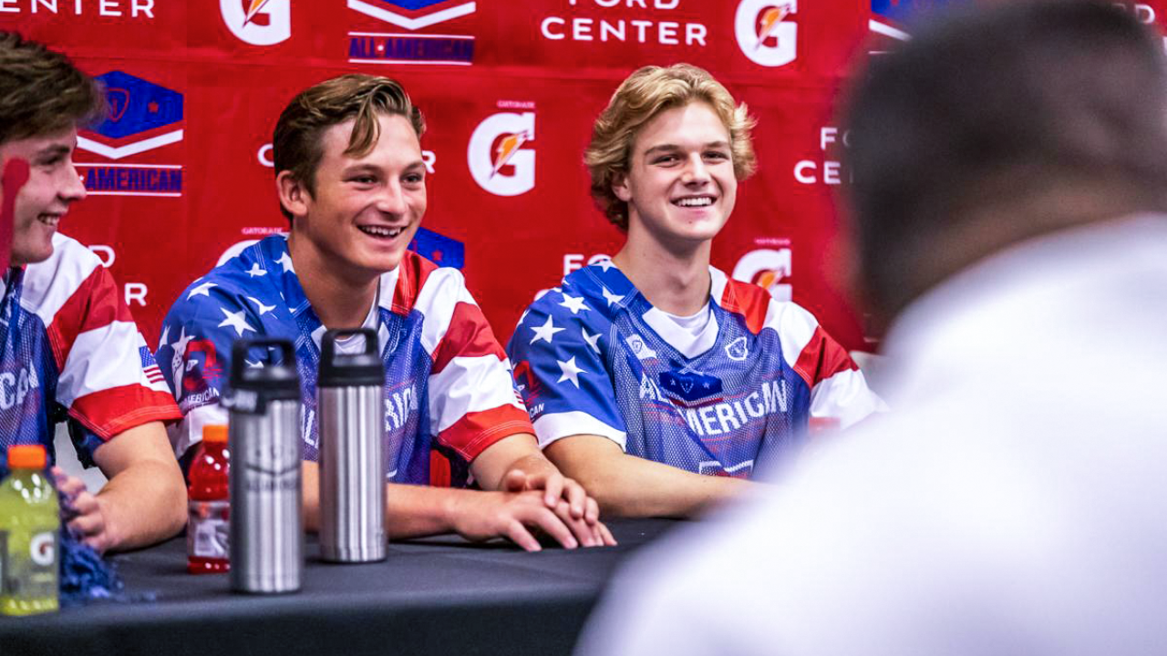 Adrenaline All-American Game standouts at the dais during media availability at The Star in Frisco, Texas