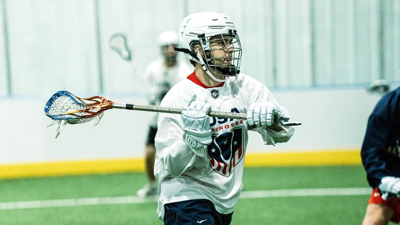 Joey Spallina with ball in his stick at USA training camp