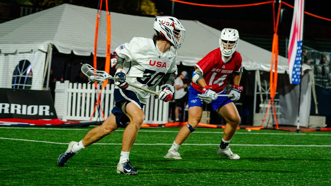 Pat Kavanagh drives to the goal against Great Britain